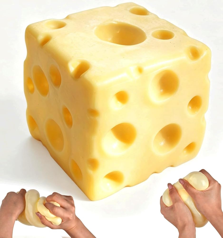 Jumbo Cheese Squishy Block - Stres Giderme için Büyük Sıkıştırmalı Peynir Oyuncağı, Yetişkinler için Yavaş Yükselen Duyusal Fidget Hediyesi, Büyük Sarı Peynir Yumuşacık (7 CM/2,7 inç)