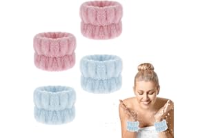 Abeillo Zestaw 4 opasek do mycia na nadgarstek z koralowego polaru, różowe i niebieskie, dla praktyków jogi, kobiet