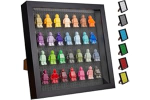 Tapeera Black Wooden Minifigure Display Case - Memorabilia Display Case for Figures - 11 x 11 Inch Shadow Box Frame - Wall and Table Top With Dust Protection - Up To 28 Figures (Black, 4cm Depth)