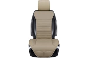 cilycily 1Piece Car Seat Cover Universal PU Leather Front Car Seat Protector Driver Seat Cover with Narrow Backrest for Four Seasons (53×52 cm) (beige-b)