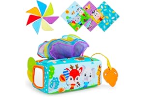 Sofore Juguete de Bebe Caja de pañuelos, Juegos Montessori 6 Meses, Juguetes sensoriales para bebés con Juguete para Masticar y Espejo Juguete Sensorial Juegos para Bebé,Selva