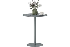 HOMCOM Mesa de Comedor Redonda para 2 Personas Mesa de Cocina de Acero para Interior y Exterior Ø60x72 cm Gris
