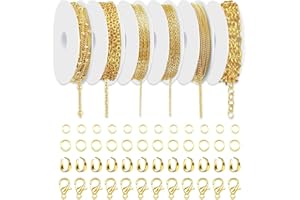 GIDWRIY 6 Pezzi Catena per Creazione Gioielli Oro 14 M,Catenine per Collane Fai Da Te,Catena Bigiotteria con Chiusure di Aragosta e Anelli di Salto,Catenina per Bracciali In Metallo per Artigianato