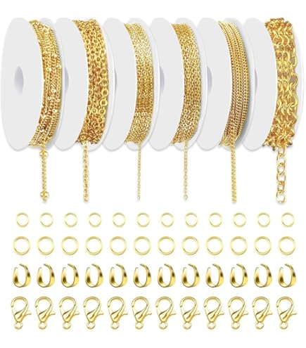 Kit Catene Per Gioielli Fai Da Te - 14m Oro Con Chiusure, Anelli E Fibbie | Per Collane, Bracciali, Orecchini - Foto 7