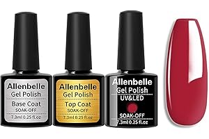 New Allenbelle (Base Top Coat + one colore) Smalto Semipermanente Nail Polish UV LED Gel Unghie Base Coat&Top Coat (Kit di 3pcs 7.3ML/pc) (1337)