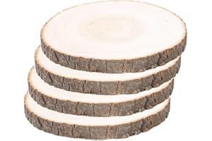 LIN'S WOOD Rebanadas de madera 4 piezas de 16 a 18 cm con agujeros perforados naturales sin terminar para manualidades, decoración de boda, adornos de Navidad.