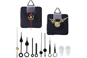 HILLHOME Lot de 2 mécanismes d'horloge miniatures sans tic-tac, avec 5 paires d'aiguilles courtes, moteur à quartz, fonctionne à piles, cadran de 38.1 cm d'épaisseur, longueur de tige de 2.2 cm