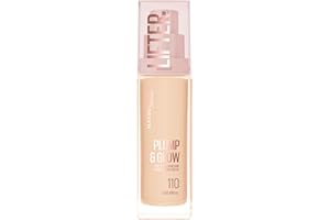 Maybelline New York Foundation, Lifter Plump & Glow Foundation, All Day Wear, Buildable and Radiant Coverage, Plump and Brighter Skin Overtime, Shade: 110