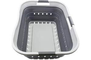 SAMMART 42L Faltbarer Wäschekorb aus Kunststoff - Faltbarer Pop-Up-Aufbewahrungsbehälter/Organizer - Tragbarer Wäschekorb - Platzsparender (1, Grau/Dunkelgrau)