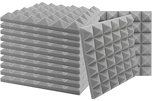 SK Studio Paquete de 12 Insonorizacion Pirámide Espuma Absorcion Aislamiento Acustica Paneles Tratamiento 30x30x2.5cm, Gris