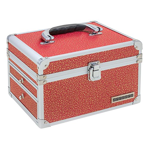 Preisvergleich Produktbild anndora® Schmuckkoffer Kosmetikkoffer 2 Seitenfächer Spiegel Rot goldene Ranken
