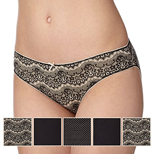 Debenhams Womens Pack Of Five Black Lace Print Bikini Briefs 10