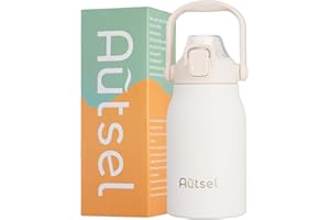 Autsel 1L Stainless Steel Water Bottle with Straw Metal Water Bottles Flask with Handle Double Walled Insulated Sports Water Bottle Leakproof for Gym Sports
