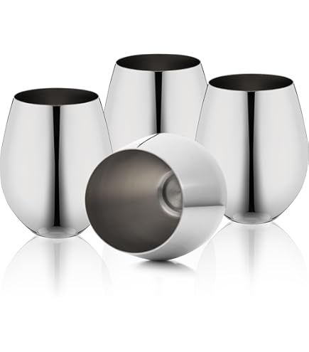 4 Verres à Vin Acier Inoxydable 500ml - Sans Pied Avec Pailles - Pour Fêtes Et Camping