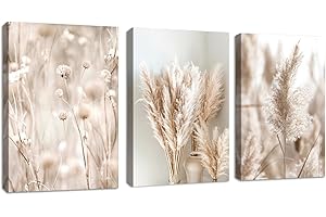 FAJERMINART 3 Pcs Roseaux Beige Plantes de la Pampa Tableau Décoration Murale Salon Boho Impression sur Toile Image sur Toile Abstraite Peintures sur Toile Décoration Murale pour Chambre Maison Bain 30x40cmx3pcs