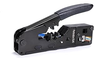 QSFPTEK RJ45/RJ11/RJ12 Crimper Ethernet, All-In-One Ethernet/Cavo Strumento di Crimpatura per Cat5/5e/6/6a/7/8 Taglio Modulare, Connettore Modulare con Clip a Coda di Colomba, Nero