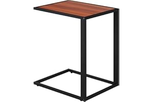 HOMCOM Mesita Auxiliar Pequeña Mesa para Sofá en Forma de C Estructura de Metal y Tablero de Madera MDF para Salón 40,6x50,8x64,2 cm Nogal