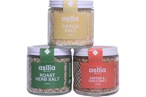 Asilia Salt | Essentials Gourmet Gift Bundle Set|Seasonsing & Food Flavouring|Garlic, Roast Herb and Pepper & Chilli| 3 x 140g