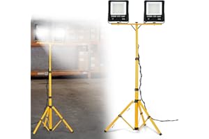 ‎FIVMEN FIVMEN Baustrahler 2x100W 8500LM LED Strahler Arbeitsleuchte mit Verstellbarer Stativ und 3m Kabel Stecker Baulampe Arbeitsscheinwerfer Wasserdicht IP66 für Garage Werkstatt Baustelle, Kaltweiß