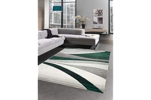 CARPETIA Nowoczesny dywan do salonu, fale, szaro-zielony, wymiary 120 x 170 cm