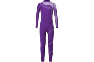 Miutii Strój gimnastyczny dziewczęcy z długim rękawem, brokatowy strój baletowy dla dzieci na całe ciało, trykot łyżwiarstwa figurowego, body sportowy kombinezon