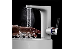 Briwellna Instant Warmwasserhahn für Waschbecken, 220V Elektrischer Tankloser Durchlauferhitzer Wasserhahn mit Digitalanzeige, Elektrischer Wasserhahn Badezimmer für Waschbecken (Weiß)