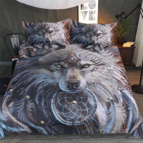 HTST Animal Print Duvet Bedding Set,3D Bedroom Set, Bedding 3pcs,1 Quilt cover,2 Pillow Cases，Double Bedding set, Teenagers Adults Bedding (Wolf), Full