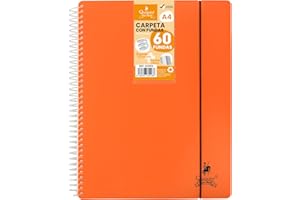 Starplast Carpeta Con Fundas Espiral Flexible - Organizadores, 60 fundas, Fundas Transparentes Lisas, A4, Tapa Plástico Resistente, Uso Escolar, Personal o de Oficina - Color Naranja.