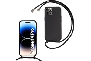 MBSLFY Silikon Handykette für iPhone 14 Pro Hülle mit Band,Silikon Necklace Handyhülle mit Abnehmbar Kordel zum Umhängen Stossfest Bumper Handy Schutzhülle für iPhone 14 Pro, Schwarz
