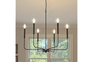 WAYLUOUNG Lampadario Moderno A Sospensione A Soffitto, Lampadario Industriale A 6 Luci Nero Per Sala Da Pranzo, Lampada A Sospensione A Candela Rustica Per Isola Cucina, Soggiorno