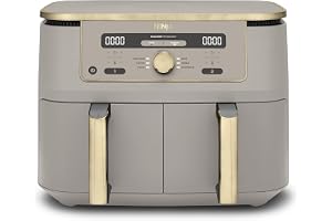 Ninja MAX Dual Zone Digital Air Fryer, 2 Drawers, 9.5L, 6-in-1, Does Not Use Oil, Air Frying, Max Crisp, Frying, Baking, Warming, Drying, Non-stick, Baskets for Dishwasher, Stone Gold, DZ400EUSTGD