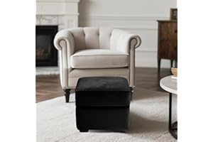 SYLC Ottoman Cover Stretch Velvet, Footstool Cover and Pouffe Cover Non-slip with Elastic Bottom/ties, Slipcover for Folding Storage Poofy Foot Stool (Black,Square-S Ottoman+Seat)