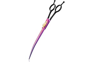 PURPLEBIRD 8 Inch Downward Curved Dog Grooming Scissors Professional Pet Cutting Shears Safety Noiseless Blunt Tip Trimming Shearing for Dogs Cats Japanese Stainless Steel Purple