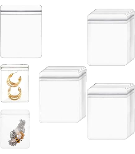 50 Sacchetti Portagioelli Antiossidazione In PVC - 25 Grandi (8,9x13 Cm) E 25 Piccoli (6,1x8,1 Cm) Con Chiusura Lampo - Trasparenti
