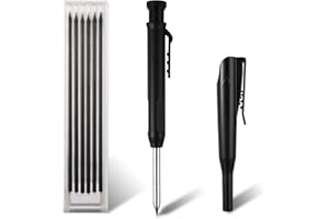 Amabro Zestaw markerów do głębokich otworów, ołówek Zestaw ołówków do głębokich otworów na budowie Marker do prędkości ołówka Ołówki stolarskie z etui na pióro i 6 wymiennymi wkładami(czarny)