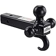 Toptow Trailer Receiver Hitch Triple Ball Mount with Hook Black Balls 2 inch Shank Fits for 2 inch Receiver