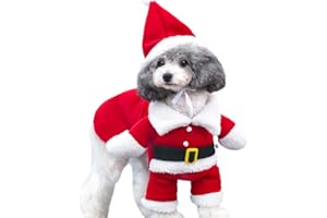 Kuou Cat Christmas Outfit - Santa Claus Pet Hoodie Coat for Small Medium Dogs Cats (M Size)