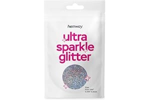 Hemway Premium Ultra Sparkle Glitter Multi Purpose Metallic Flake for Arts Crafts Nails Cosmetics Resin Festival Face Hair - Silver Holographic - Fine (1/64" 0.015" 0.4mm) 10g / 0.35oz Sample