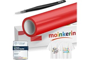 moinkerin ​​Rosso​​ Vinile Termoadesivo per Tessuti con Pinza Acciaio Inox 30.5x200cm + Termovinile per Tessuto PVC per Magliette DIY e Altri Tessile