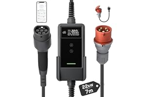 dé Cargador Coche Electrico 22kW 7m [1,75+5,25m, 6-32A, 3-Fases] Cargador Vehiculo Electrico 22kW y Estacion de Carga Coche, Cargador Carro Electrico para Model Y/3, e-Tron, y Otros EV/PHEV