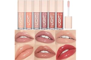 HOPHAT 6Pcs Lip Gloss Set Liquid Lipstick Light Moisturizing Lip Glow Oil Long Lasting Waterproof Liquid Lipstick Crystal Jelly Lip Tinted Lip Gloss for Girls and Women (Set B)
