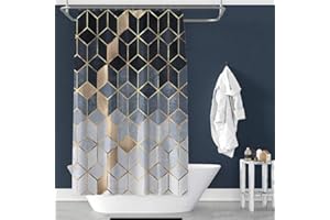 ‎SHAMDON HOME COLLECTION Shamdon Home Collection Geometriemuster Duschvorhang, 180x200cm, Anti-Schimmel, Wasserdicht, Textil-Vorhang Waschbar Badvorhang Polyester Stoff mit 12 Duschvorhangringen