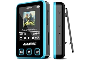 AIANDCC Mp3 Players with Bluetooth 5.3, 32GB Mp3 Player With Sports Clip and Armband, 1.77-inch TFT Color Screen, HiFi Sound Music Player, Earphones Included, TF Card Can be Inserted, Blue