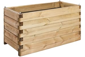 BURGER bac à fleurs rectangle OLÉA en bois Jardipolys | 100 x 50 x 50 cm | 134 L | pot de fleurs rectangulaire sur pieds | jardinière rectangle en bois avec bords arrondis avec hanse| pot de plantes décoration pour jardin, terrasse, balcon