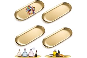 MIUUIPI Bandeja dorada, 4 unidades, ovalada decorativa, bandeja de acero inoxidable, bandeja para velas, organizador de cosméticos, plato buffet para alimentos, joyas, cosméticos