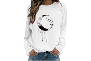 BUDAOWENG Sweat Femme sans Capuche Chic Imprimé Plume Sweat Shirt Femme Manche Longue Chemisier Femme Chic Et élégant Col Rond Sweatshirt Femme Grande Taille Pull Femme Sexy Top