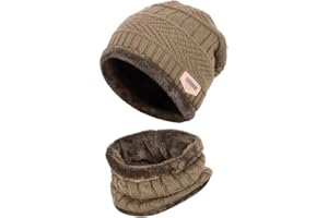 XYIYI Echarpe et Bonnet Enfants, 2 Pièces Tricoté Beanie Hiver Chaud Epais Chapeaux pour 5-14 Ans Garçons Filles