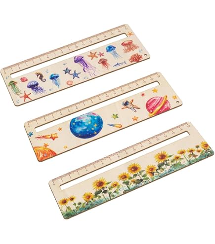 Lot De 4 Règles De Lecture Pour Enfants CP/CE1 - En Bois Avec Fenêtre De Lecture Et Autocollants - Cadeau Rentrée Scolaire - 7