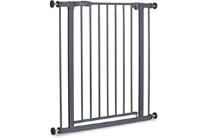 hauck Open N Stop 2, Dunkelgrau - Kinderschutzgitter Hundegitter, Verstellbare Breite 75-80 cm, 77 cm Hoch, Beidseitige Einhand Öffnung, ohne Bohren, für Innen