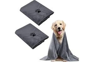 YAMAIDUO 2 Pièces Serviette Chien 100 x 50 CM, Serviette pour Chien Doux Séchage Rapide Microfibre, Serviete Chien Super Absorbante pour Animaux pour Chats, Chiens ou Autres Animaux, Gris